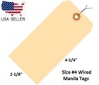 100 Pack 4 1 4  X 2 1 8  Size 4 Manila Inventory Pre Wired Hang Tags With Wire