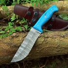 10 5  Hand Made Damascus Steel Custom Resin Handle Fixed Blade Hunting Knife