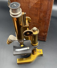 Antique 1902 Bausch   Lomb Brass  Microscope No  35230 W  Wood Case  Key  Slides
