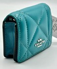 Coach Leather Mini Wallet On A Chain With Puffy Diamond Quilting Teal Cj528 Nwt