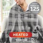 Sunbeam Heated Microplush Throw Blanket  4 Heat Settings  Grey Plaid  50 x60
