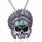Mendel Mens Native American Indian Chief Skull Biker Necklace Pendant Turquoise