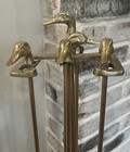 1983 Orvis Brass   Copper Mallard Duck 5 Piece Fireplace Tool Set Vintage
