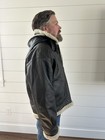 Wilsons Leather Shearling Trim Hooded Bomber Jacket Brown Zip Men s Size M