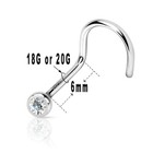 14k Solid Gold Nose Screw Ring With Bezel Set Clear 2mm Cz Jewel 18 Or 20 Gauge