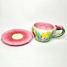 2005 Disney Store Tinker Bell Pink Green Floral 3d Tea Cup And Saucer New Box