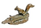 Antique Bronze Looking  Squirrel Figurine On Log