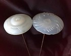 2 Large Antique White Opalescent Hat Pins   Large Victorian Hatpins