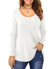 Women s Ladies Long Sleeve Round Scoop Neck Plain Fitted T-shirt Top Sizes 6- 24