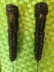 Pair Antique Mourning Black Beaded Victorian Hat Pin 8 