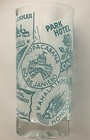Vintage Libbey Glass Co  Clear W teal    hotels Of The World    Logos Drinking Glass