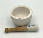 Vintage Coors Usa Apothecary Unglazed Porcelain Mortar And Wood Handle Pestle