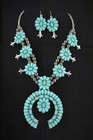 Southwestern Blue Squash Blossom Necklace Set - Naja  Pendant   Earrings
