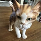 Vintage Ceramic Cat Brown And White With Green Eyes Marked 2932