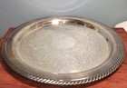 Vintage Wm Rogers Silver Plate Round Serving Tray Dish Etched Floral Rope Design