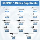 810pcs Pop Rivet Assortment Kit  Black Rivets 3 32  3 16  14 Sizes With Washers