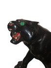 Vintage Mcm 14  Ceramic Black Panther Figurine Sculpture Green Jewel Eyes Fun