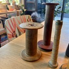 Lot Of 5 Antique Vintage Wood Metal Industrial Textile Bobbins Spools