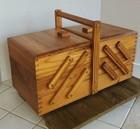Vintage Accordion Expanding Wood Sewing Box Packed Full Of Vtg Notions See Pics 