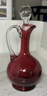 Vintage 11 1 2  Cranberry Glass Decanter W  Handle   Stopper Lid Hand Blown Art