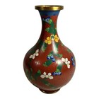 Antique Chinese Cloisonne Red Floral Vase