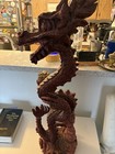 Tall Red Fantasy Dragon Statue Figurine Holding Globe Ball Orb Sphere