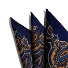 Navy Blue   Gold Floral Paisley Silk Pocket Square  hand-rolled In England 
