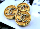 2pcs Stamped Chanel Cc  Gold Clear Rhinestone  Round Button 18