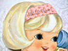 Vintage Birthday Greeting Card Hallmark 60s Glitter Die Cut Girl On Phone