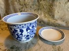 Vintage Chinese Porcelain Blue And White Floral Planter   Matching Saucer Evc