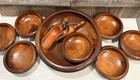 Vintage Solid Wood Turned Bowl Set Of 7 Mid Century Dinner Salad