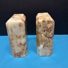 Vintage Pair Modernist Marble Bookends Heavy Mcm Mid-century Art Deco Caramel