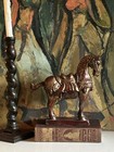 Vintage Carved Wooden Horse Red Gilt Chinese Tang Style Statue Figure