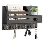 Wall-mounted Key Holder Organizer With Drawer  8 Hooks  Small Shelf  Black