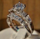 Solid 14k White Gold 3 40ct Round Cut Diamond Bridal Ring Set Simulated Size 7 5