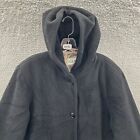 Ll Bean Coat Women Large Black Jacket Parka Hoodie Wool Blend Fleece Button Up