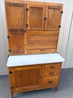 67557 Antique Oak Hoosier Cabinet With Enamel Work Surface