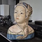 1920 Antique Joe Celona Style Chalkware  Asian Woman  Bust Hand Painted Rare
