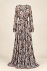 Elegant Paisley Maxi Dress   Long Sleeve Floral Print  Modest Boho Style  size L