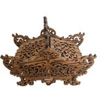 Folk Art Handmade Fretwork Wooden Basket Hinged Compartments Signed