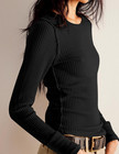 Women s Waffle Knit Tops Long Sleeve Shirts Casual Slim Fitted Crew Neck Pullove