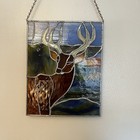 Vintage Stain Glass Deer Buck Sun Catcher 9x11 Wildlife Artisan Brutalist Stag