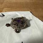 Vintage Trinket Ring Pill Box Turtle Purple Rhinestone Enamel Magnetic