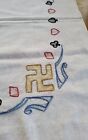 Antique Arts   Crafts Stickley Era Embroidered Bridge Poker Gaming Table Cloth  