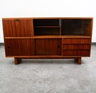 Mid Century Danish Modern Credenza Sideboard Oak Teak Drawers Madsen Bar Glass