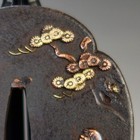 Edo Japan Pine Tree Hermit Tsuba Iron Ground Inlay Antique Samurai Sword