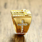 Mendel Mens Stainless Steel Gold Plated Cz Jesus Cross Crucifix Ring Size 7 8-15