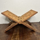 Vtg Hand Carved Wood Folding Book Rack Cookbook Bible Holder Koran Quran 