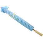32  Inch Dia Light Blue Floral Wood Bamboo Nylon Parasol Umbrella Decoration