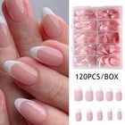 120pcs Almond False Nails French Full Cover Press On Nails Nail Tips Reusable